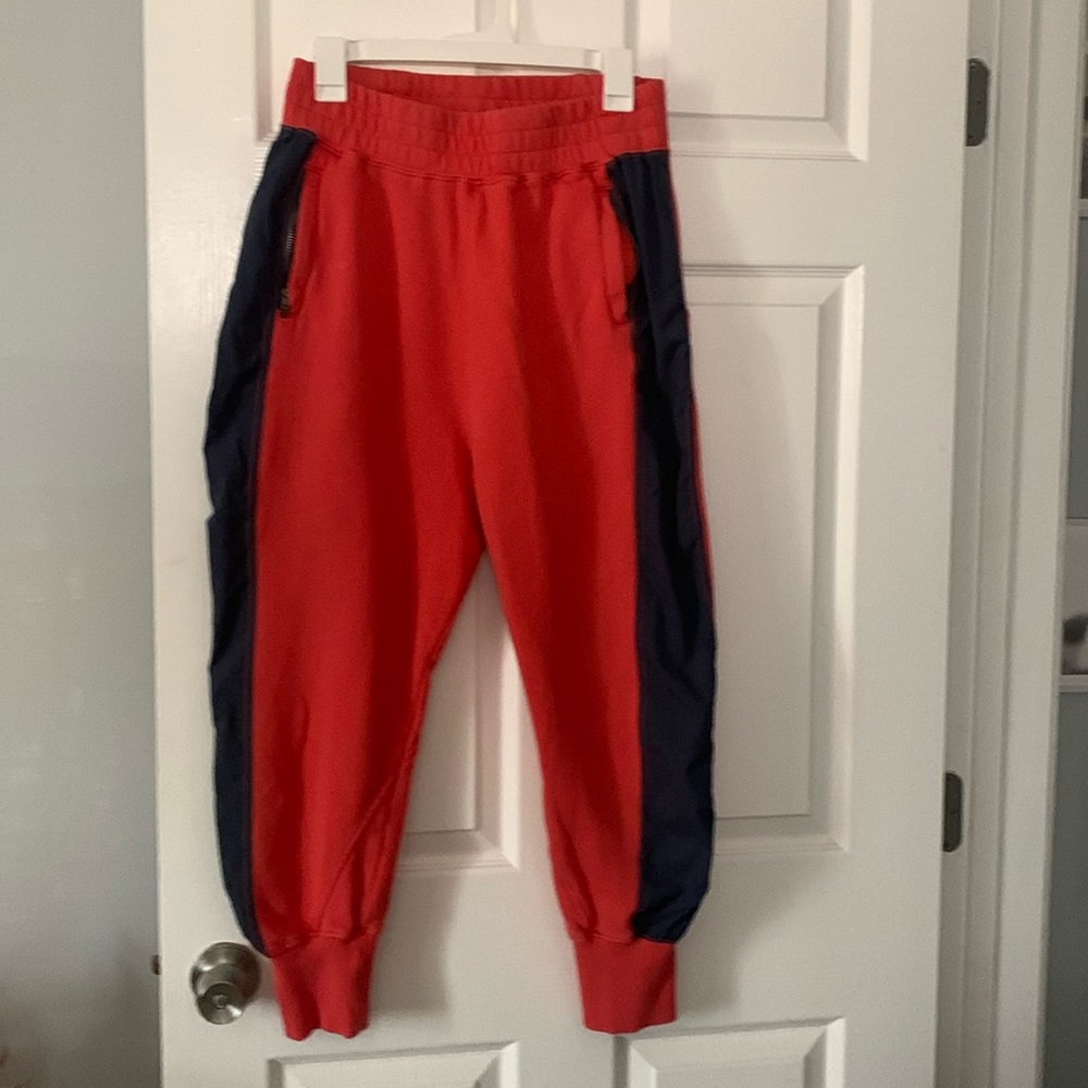 Free People Red with Blue detail Harem joggers. Size Small